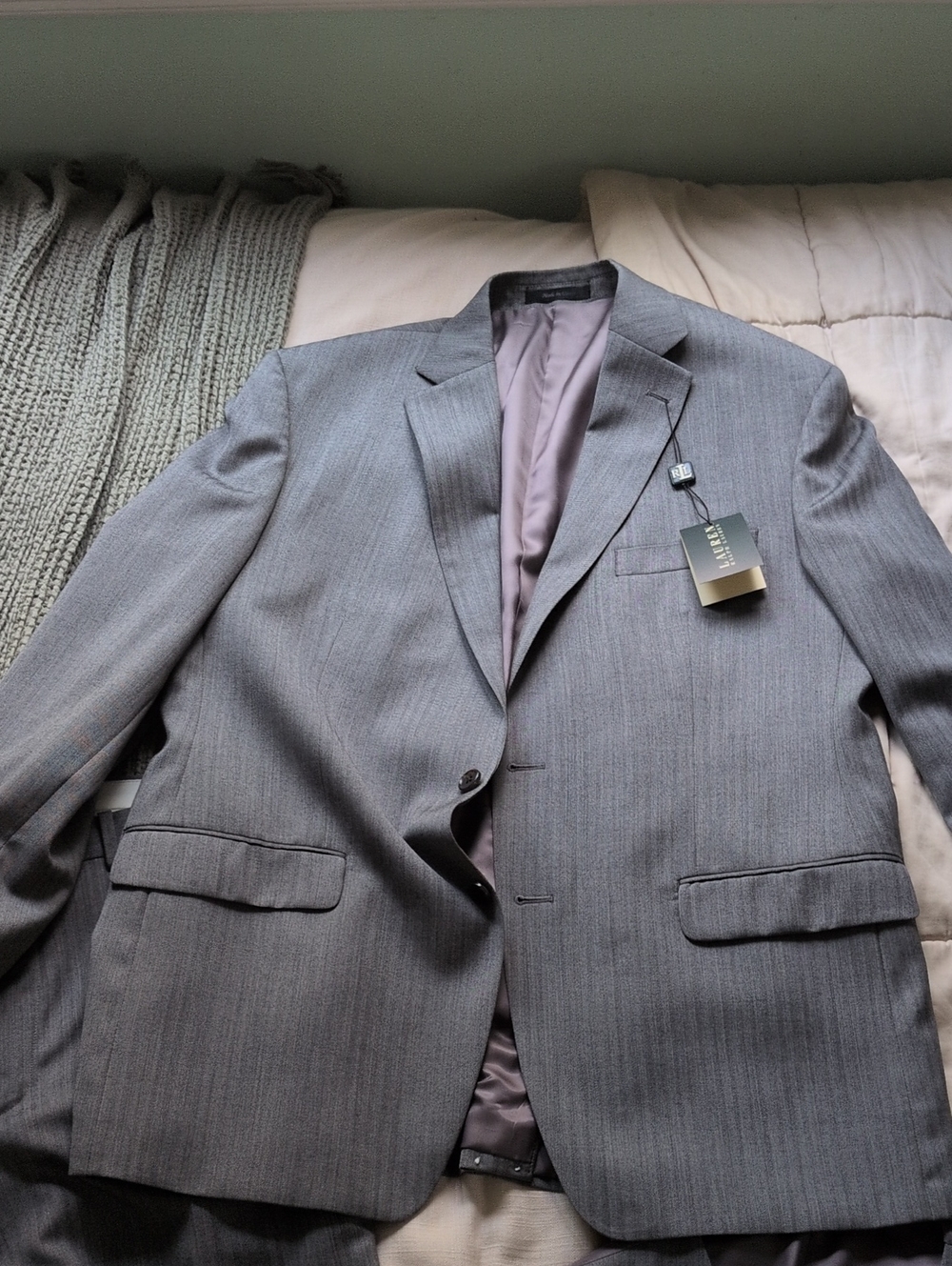 Ralph Lauren Gray Pinstripe Men’s Two-Button Suit Jacket